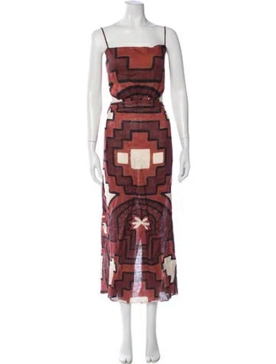 Pre-owned Johanna Ortiz Linen Long Dress In Red