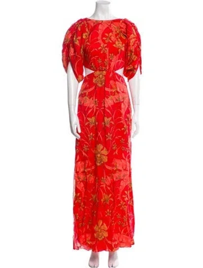 Pre-owned Johanna Ortiz Linen Long Dress In Red