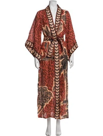 Pre-owned Johanna Ortiz Linen Long Dress In Red