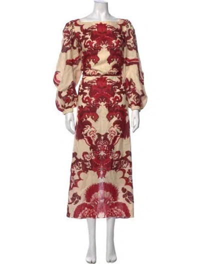 Pre-owned Johanna Ortiz Linen Long Dress In Red