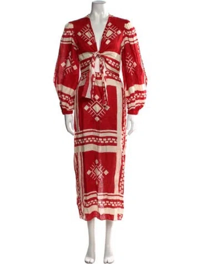 Pre-owned Johanna Ortiz Linen Long Dress In Red