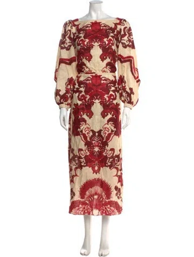 Pre-owned Johanna Ortiz Linen Long Dress In Red