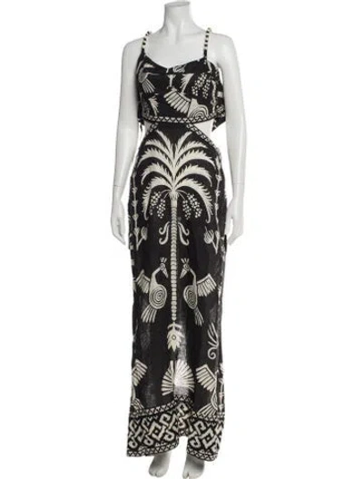 Pre-owned Johanna Ortiz Linen Long Dress W/ Tags In Black