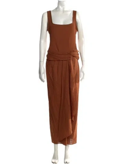Pre-owned Johanna Ortiz Linen Long Dress W/ Tags In Brown