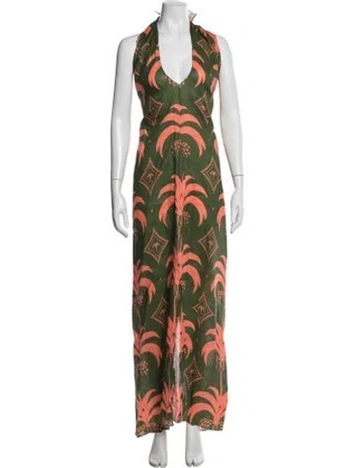 Pre-owned Johanna Ortiz Linen Long Dress W/ Tags In Green