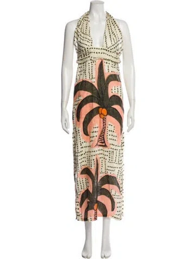 Pre-owned Johanna Ortiz Linen Long Dress W/ Tags In Neutral