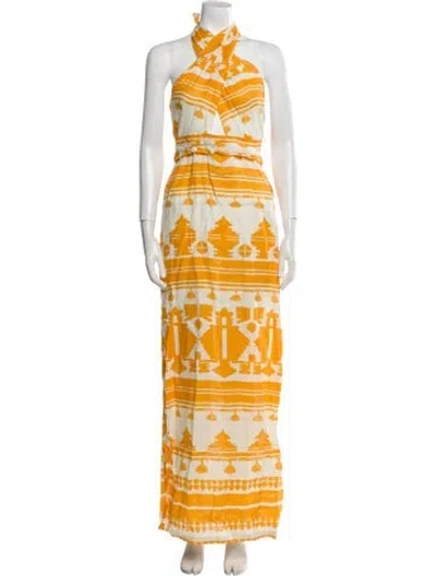 Pre-owned Johanna Ortiz Linen Long Dress W/ Tags In Orange