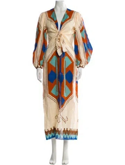 Pre-owned Johanna Ortiz Linen Long Dress W/ Tags In Orange