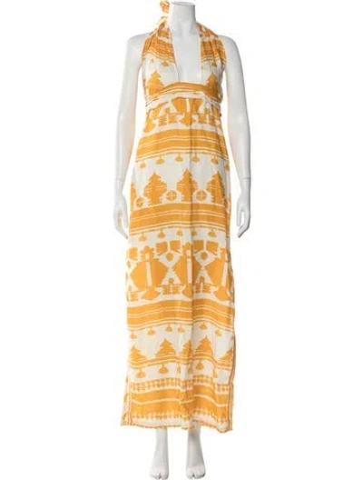 Pre-owned Johanna Ortiz Linen Long Dress In Yellow