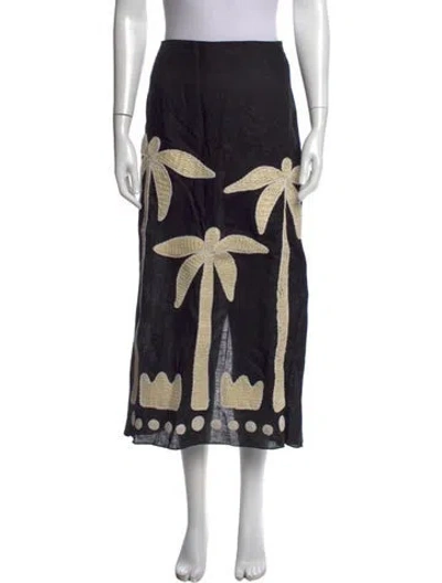 Pre-owned Johanna Ortiz Linen Long Skirt In Black