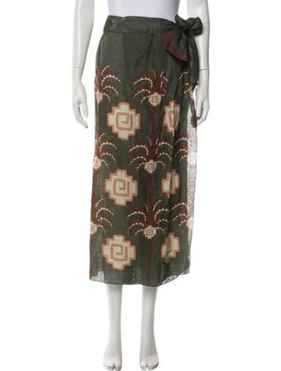 Pre-owned Johanna Ortiz Linen Long Skirt In Green