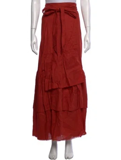 Pre-owned Johanna Ortiz Linen Long Skirt In Orange