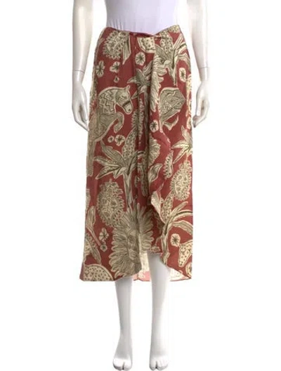 Pre-owned Johanna Ortiz Linen Long Skirt In Red