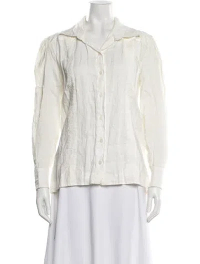 Pre-owned Johanna Ortiz Linen Long Sleeve Blouse In White