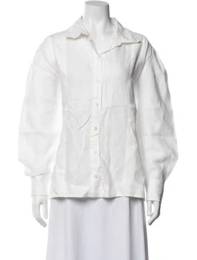 Pre-owned Johanna Ortiz Linen Long Sleeve Blouse In White
