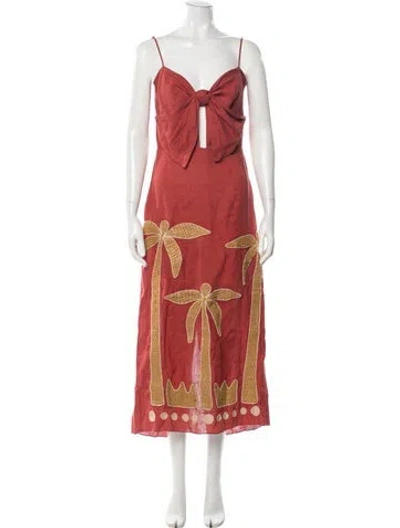 Pre-owned Johanna Ortiz Linen Midi Length Dress In Multi