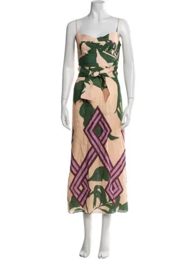 Pre-owned Johanna Ortiz Linen Midi Length Dress In Multi