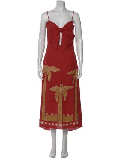 Pre-owned Johanna Ortiz Linen Midi Length Dress In Multi