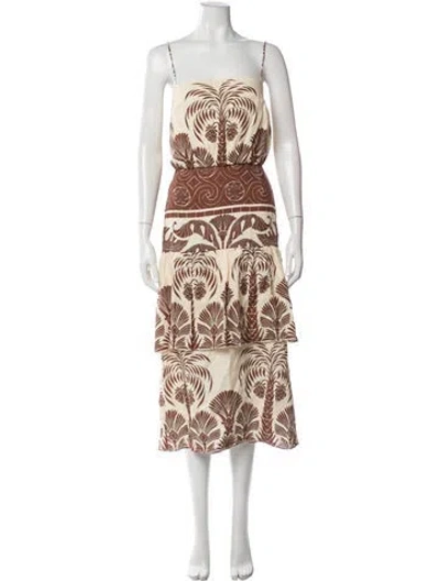 Pre-owned Johanna Ortiz Linen Midi Length Dress In Neutrals