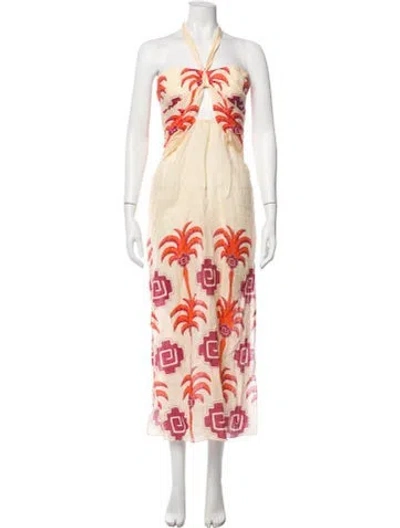 Pre-owned Johanna Ortiz Linen Midi Length Dress In Pink
