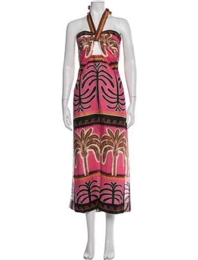 Pre-owned Johanna Ortiz Linen Midi Length Dress In Pink
