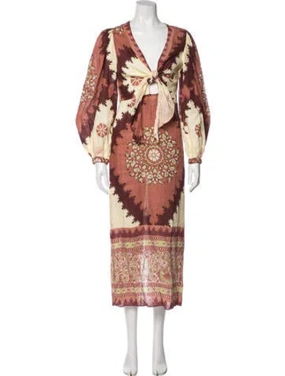 Pre-owned Johanna Ortiz Linen Midi Length Dress In Pink