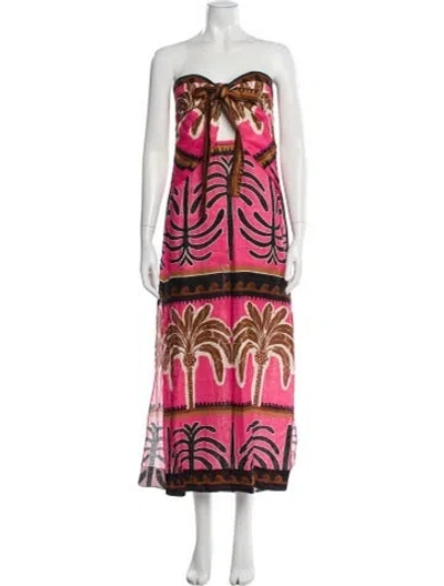 Pre-owned Johanna Ortiz Linen Midi Length Dress W/ Tags In Pink
