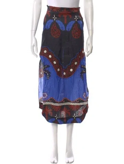 Pre-owned Johanna Ortiz Linen Midi Length Skirt In Blue