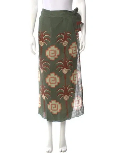 Pre-owned Johanna Ortiz Linen Midi Length Skirt In Green
