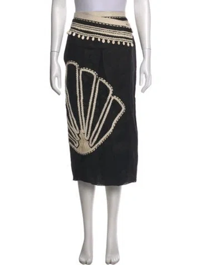 Pre-owned Johanna Ortiz Linen Midi Length Skirt W/ Tags In Black