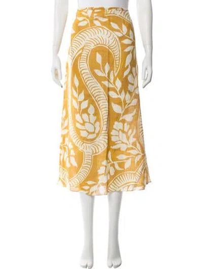 Pre-owned Johanna Ortiz Linen Midi Length Skirt In Yellow