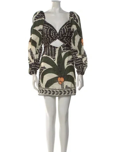 Pre-owned Johanna Ortiz Linen Mini Dress In Green