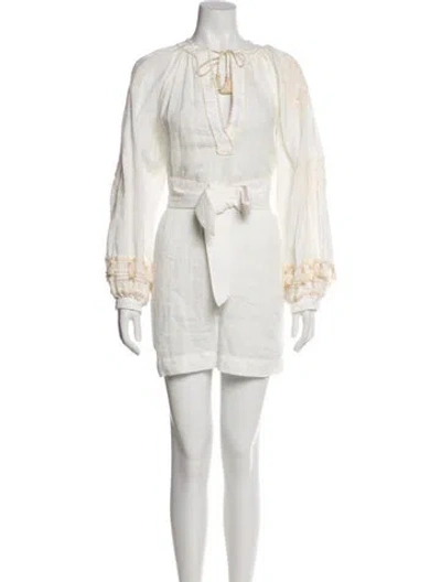 Pre-owned Johanna Ortiz Linen Mini Dress In Neutral