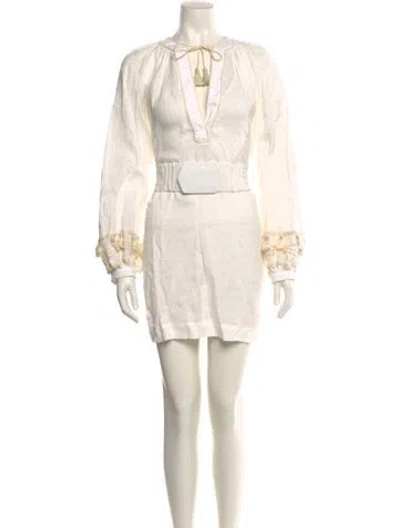 Pre-owned Johanna Ortiz Linen Mini Dress In Neutral