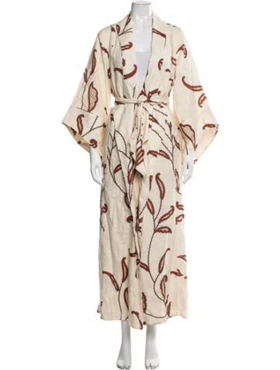 Pre-owned Johanna Ortiz Linen Paisley Print Robe In Neutrals