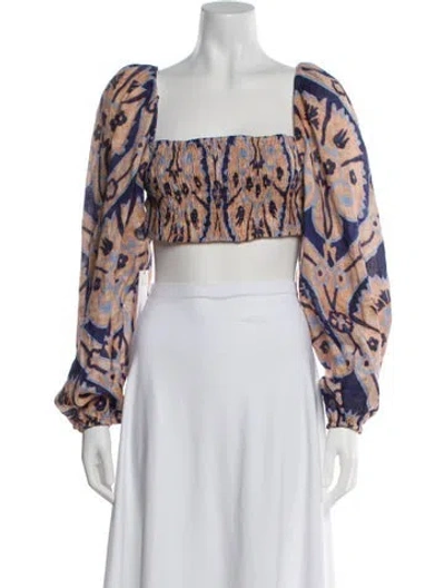 Pre-owned Johanna Ortiz Linen Patterned Crop Top In Multi