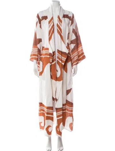 Pre-owned Johanna Ortiz Linen Patterned Robe W/ Tags In Neutrals