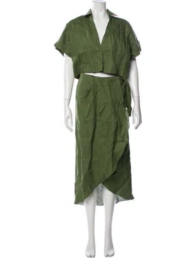 Pre-owned Johanna Ortiz Linen Pleated Accents Skirt Set W/ Tags In Green
