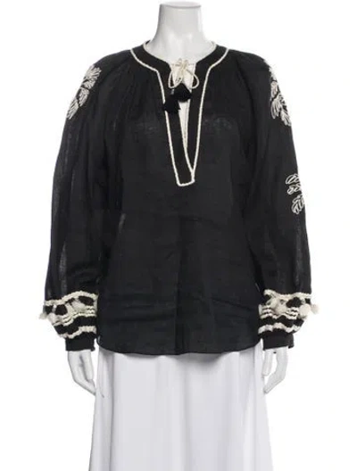 Pre-owned Johanna Ortiz Linen Printed Blouse In Gray