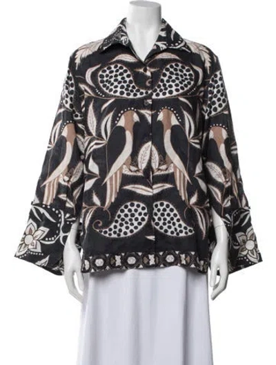 Pre-owned Johanna Ortiz Linen Printed Blouse W/ Tags In Blue
