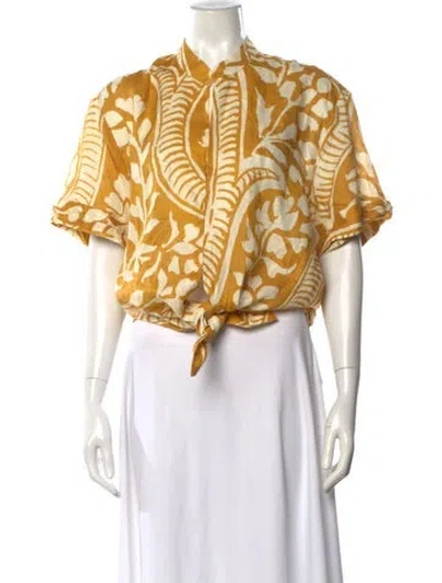 Pre-owned Johanna Ortiz Linen Printed Blouse In Yellow
