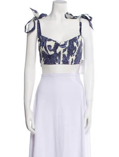 Pre-owned Johanna Ortiz Linen Printed Crop Top In Blue
