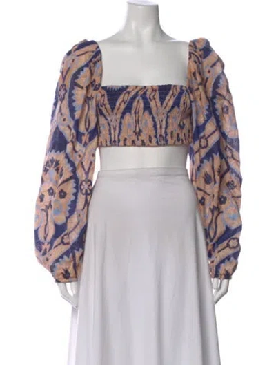 Pre-owned Johanna Ortiz Linen Printed Crop Top In Purple