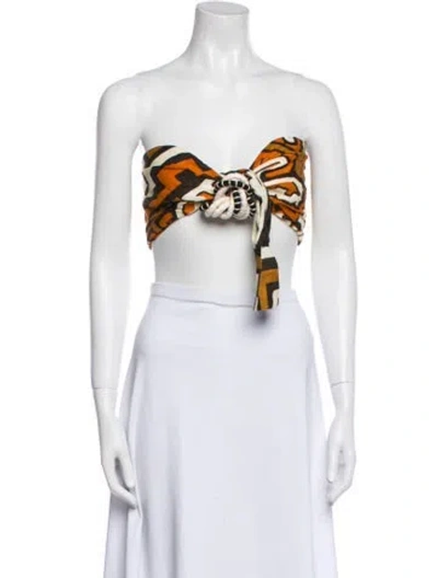 Pre-owned Johanna Ortiz Linen Printed Crop Top In White