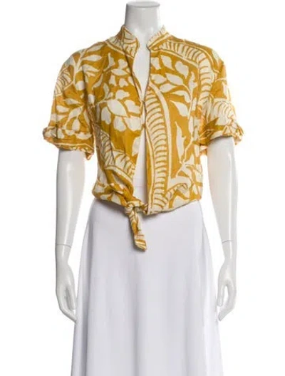 Pre-owned Johanna Ortiz Linen Printed Crop Top In Yellow
