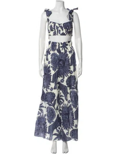 Pre-owned Johanna Ortiz Linen Printed Pant Set In Blue
