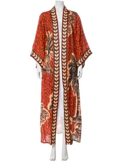 Pre-owned Johanna Ortiz Linen Printed Robe In Red
