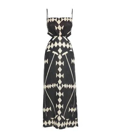 Johanna Ortiz Linen Printed Tactile Winds Maxi Dress In Black