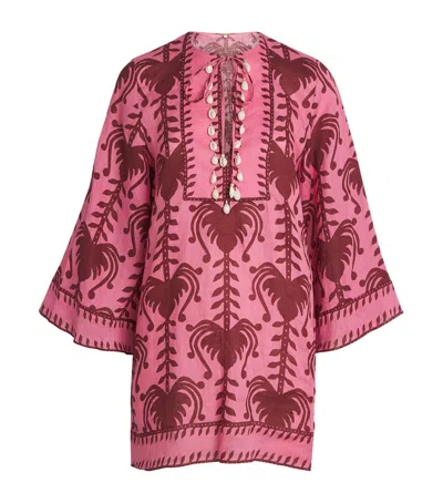 Johanna Ortiz Wild Savannah Shell-embellished Linen Mini Dress In Multi