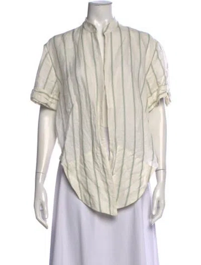 Pre-owned Johanna Ortiz Linen Striped Blouse In Multi